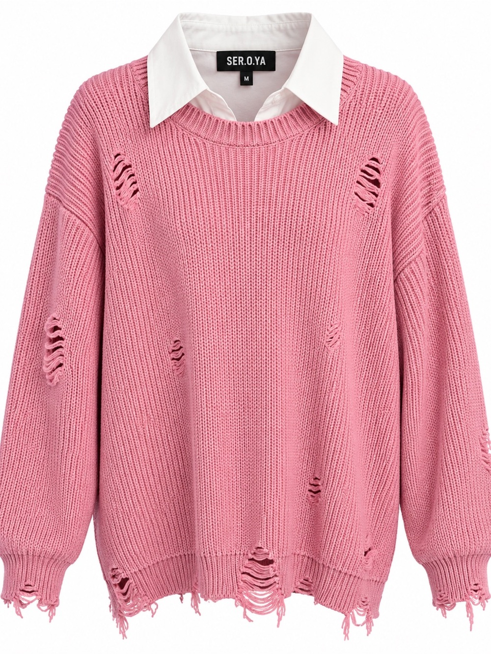 SER.O.YA Chloe Distressed Sweater Dress Size M Pink